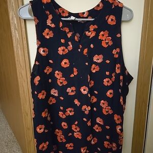 Croft & Barrow Women's Navy Blue & Coral Floral Sleeveless Tank Top Size XL EX!